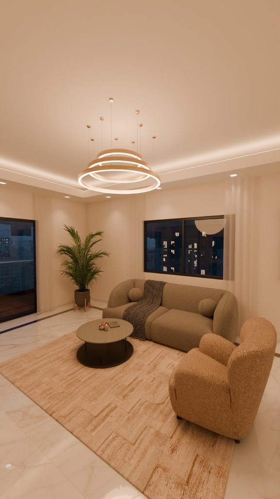 Living room of a sample 3 BHK, inside the 3D tour